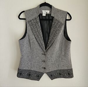Coldwater Creek Vest Button Front Embroidered Academia Preppy Sz M